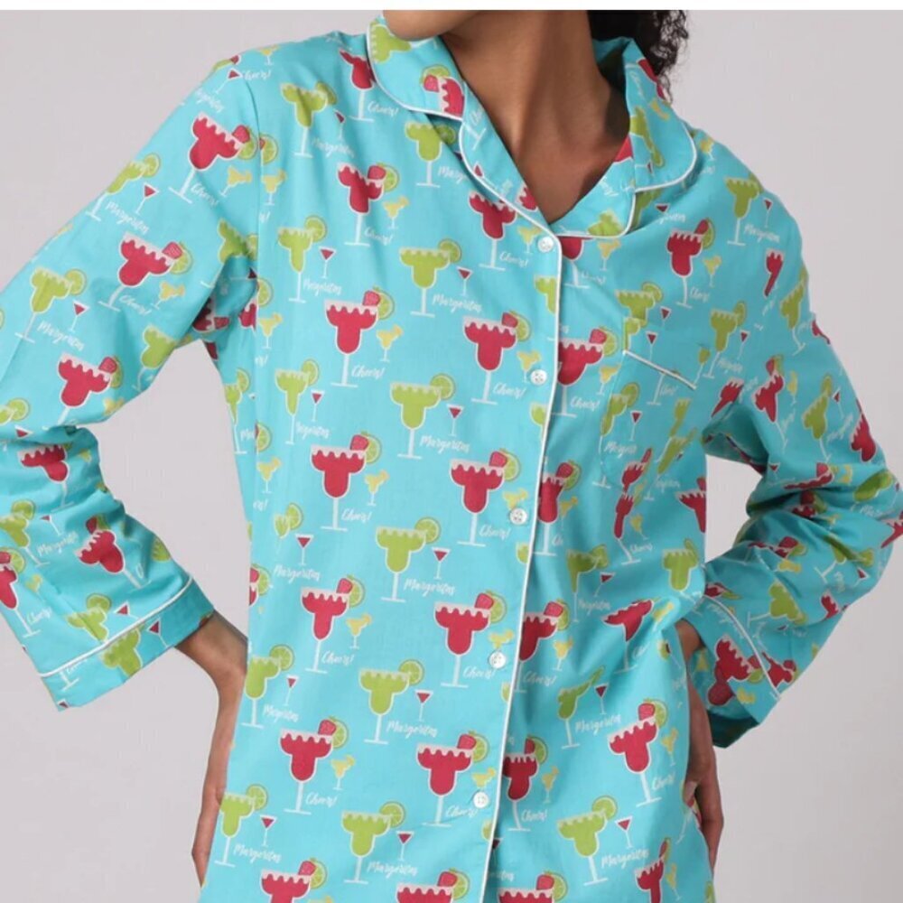 Mahogany Margarita pajama set Medium blue red cotton - Picture 2 of 16